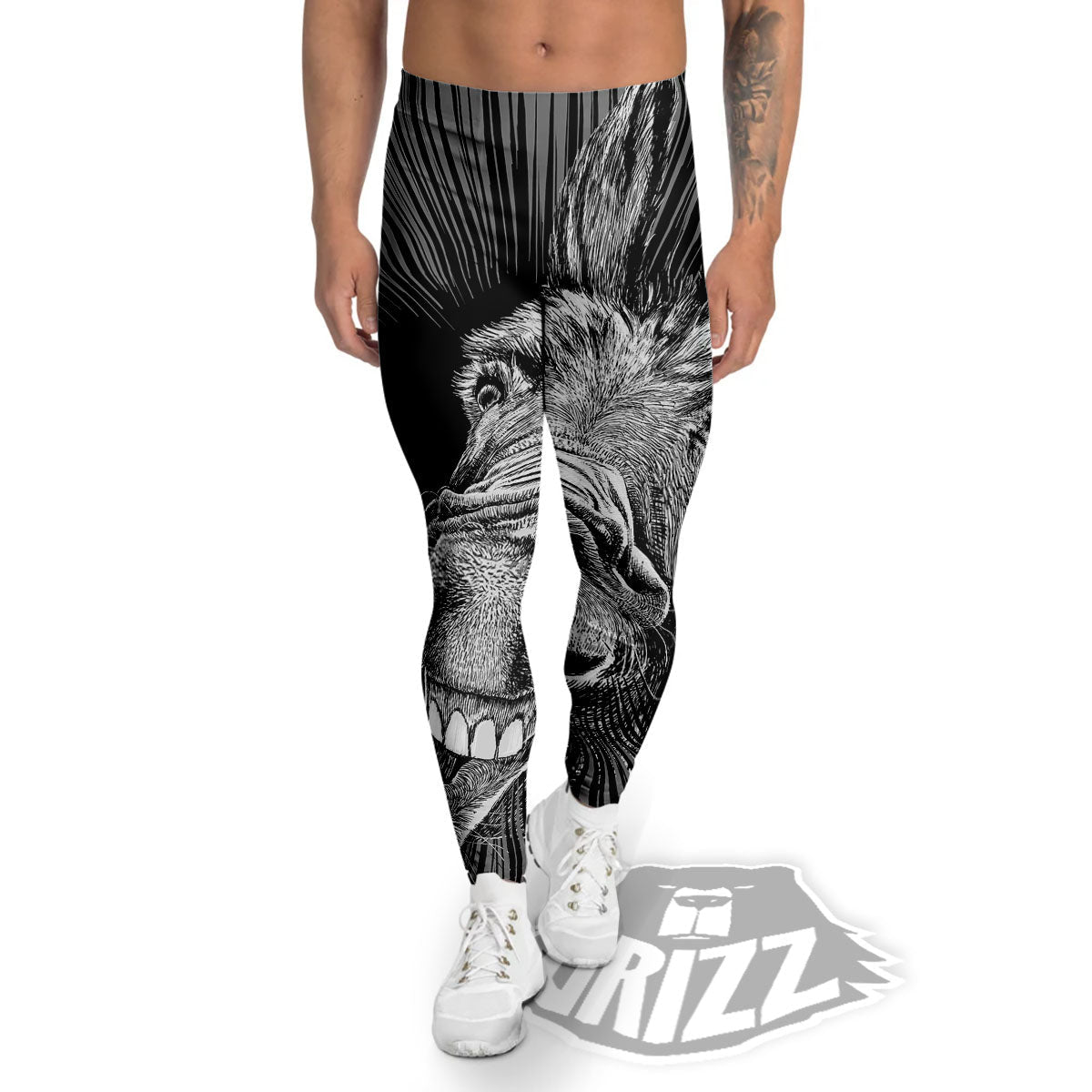 Funny Donkey White And Black Print Men's Leggings-grizzshop