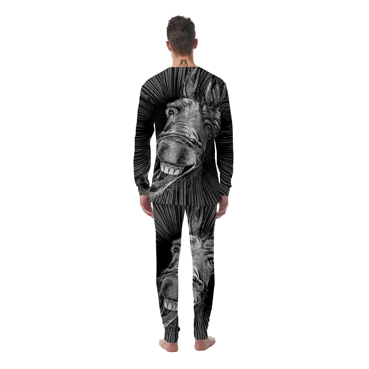 Funny Donkey White And Black Print Men's Pajamas-grizzshop