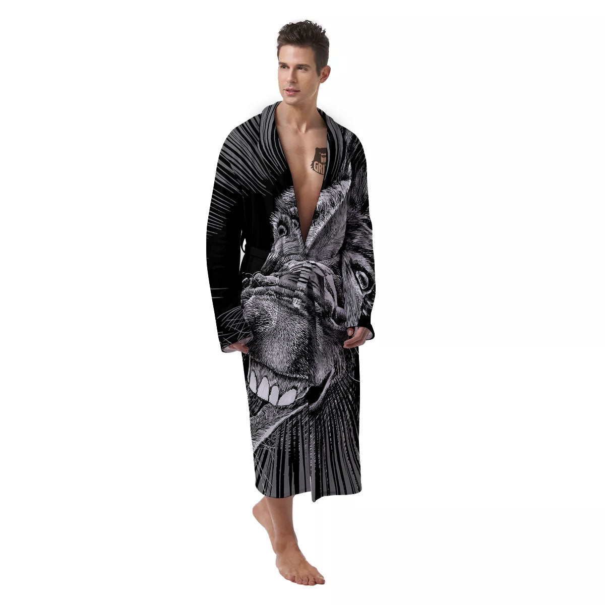 Funny Donkey White And Black Print Men's Robe-grizzshop