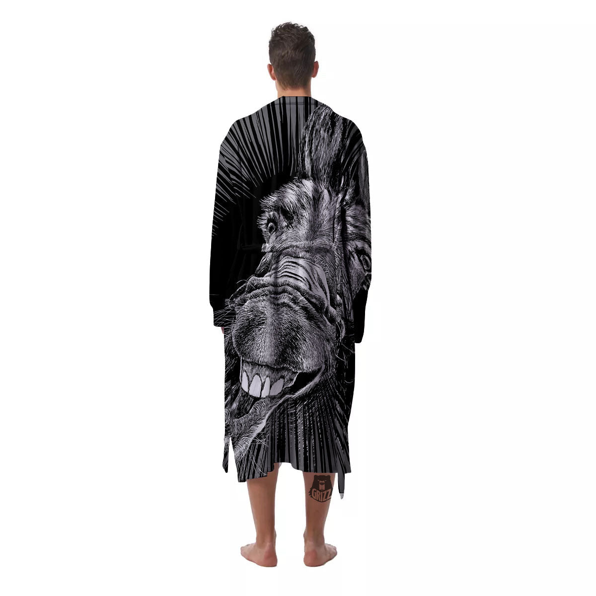 Funny Donkey White And Black Print Men's Robe-grizzshop