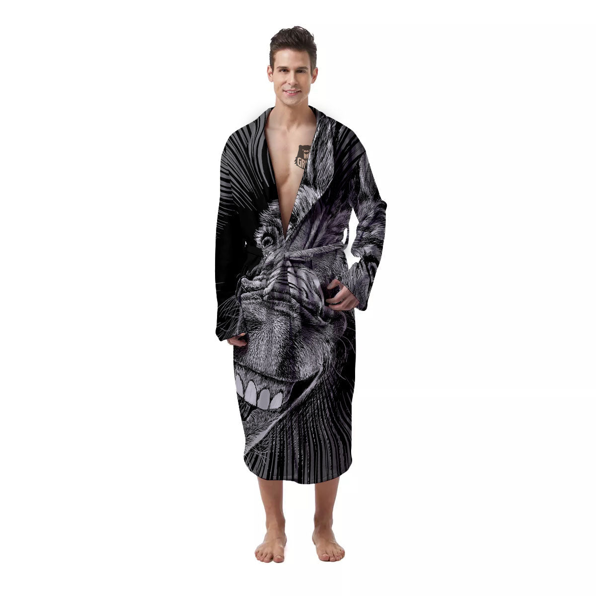 Funny Donkey White And Black Print Men's Robe-grizzshop