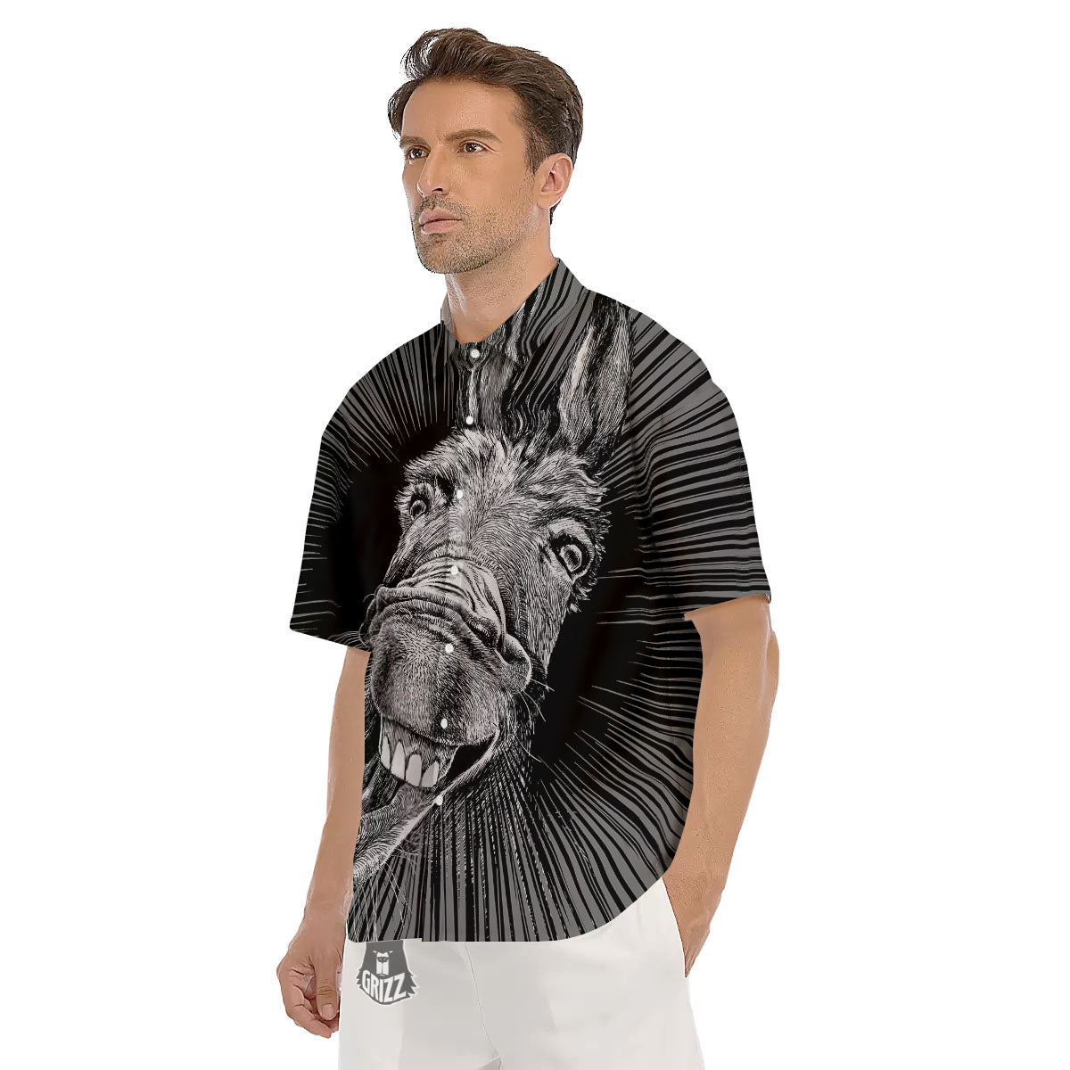 Funny Donkey White And Black Print Men's Short Sleeve Shirts-grizzshop