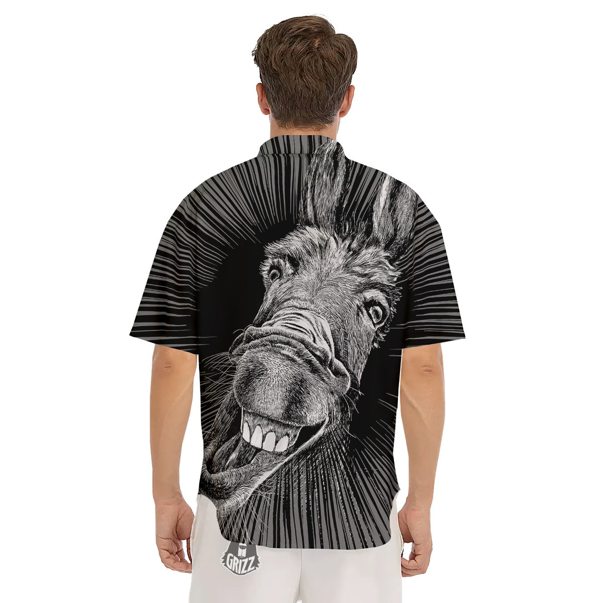 Funny Donkey White And Black Print Men's Short Sleeve Shirts-grizzshop