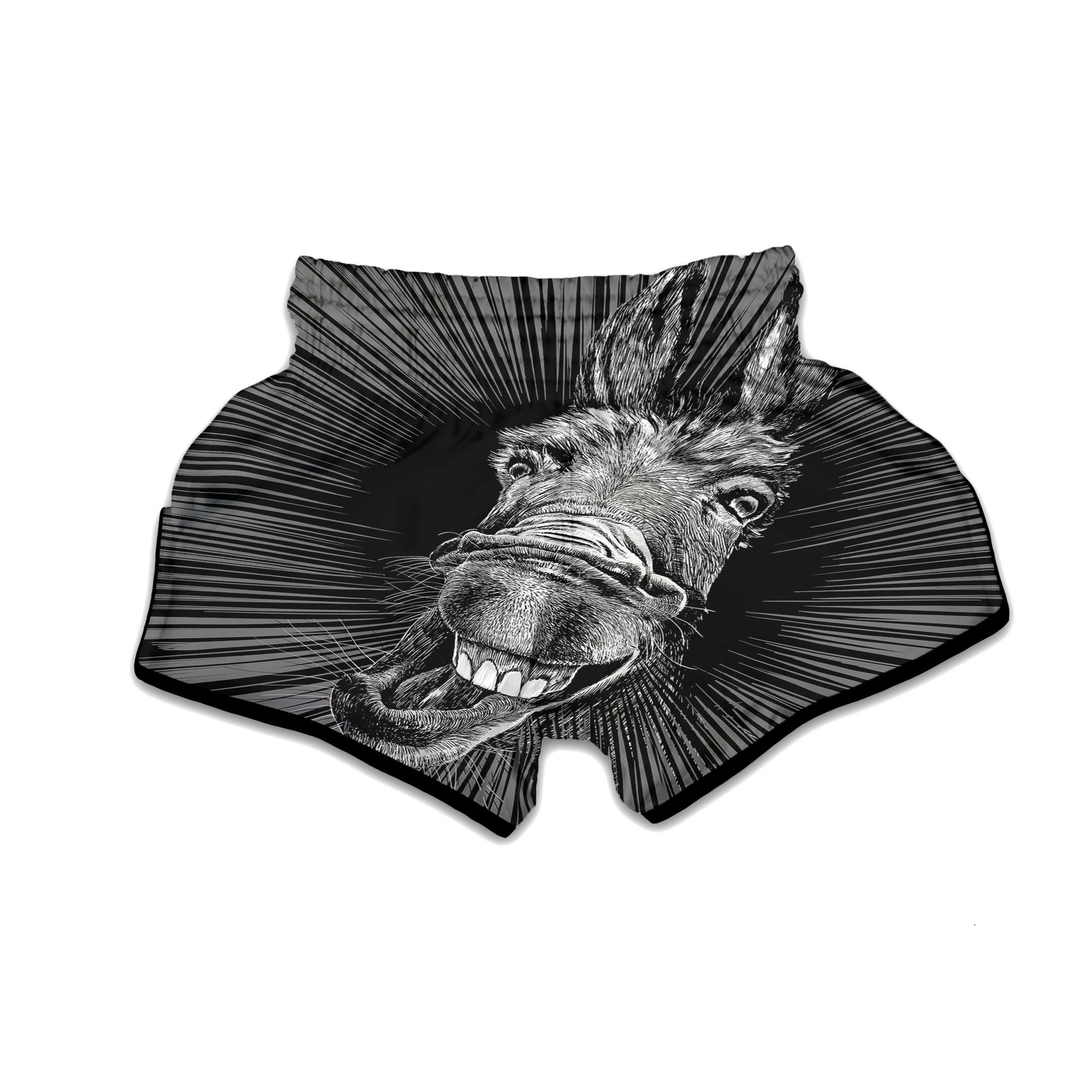 Funny Donkey White And Black Print Muay Thai Boxing Shorts-grizzshop