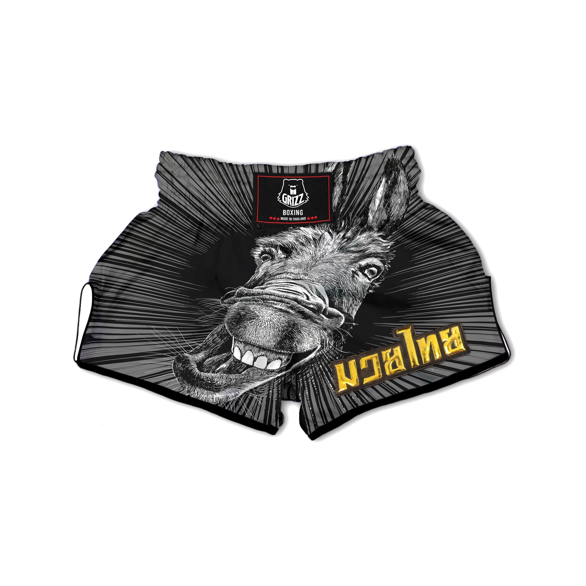 Funny Donkey White And Black Print Muay Thai Boxing Shorts-grizzshop