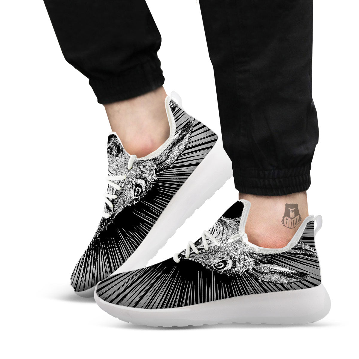 Funny Donkey White And Black Print White Athletic Shoes-grizzshop
