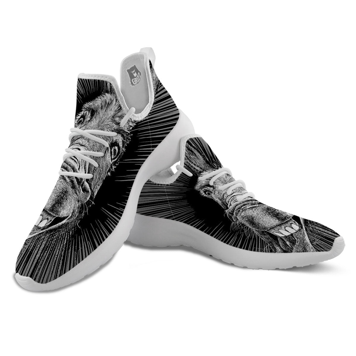 Funny Donkey White And Black Print White Athletic Shoes-grizzshop