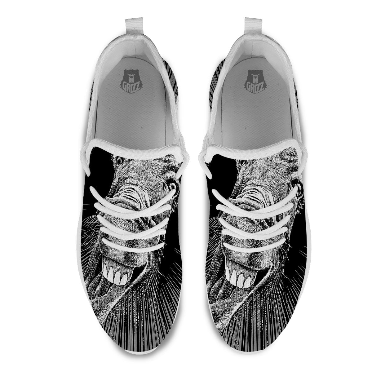 Funny Donkey White And Black Print White Athletic Shoes-grizzshop
