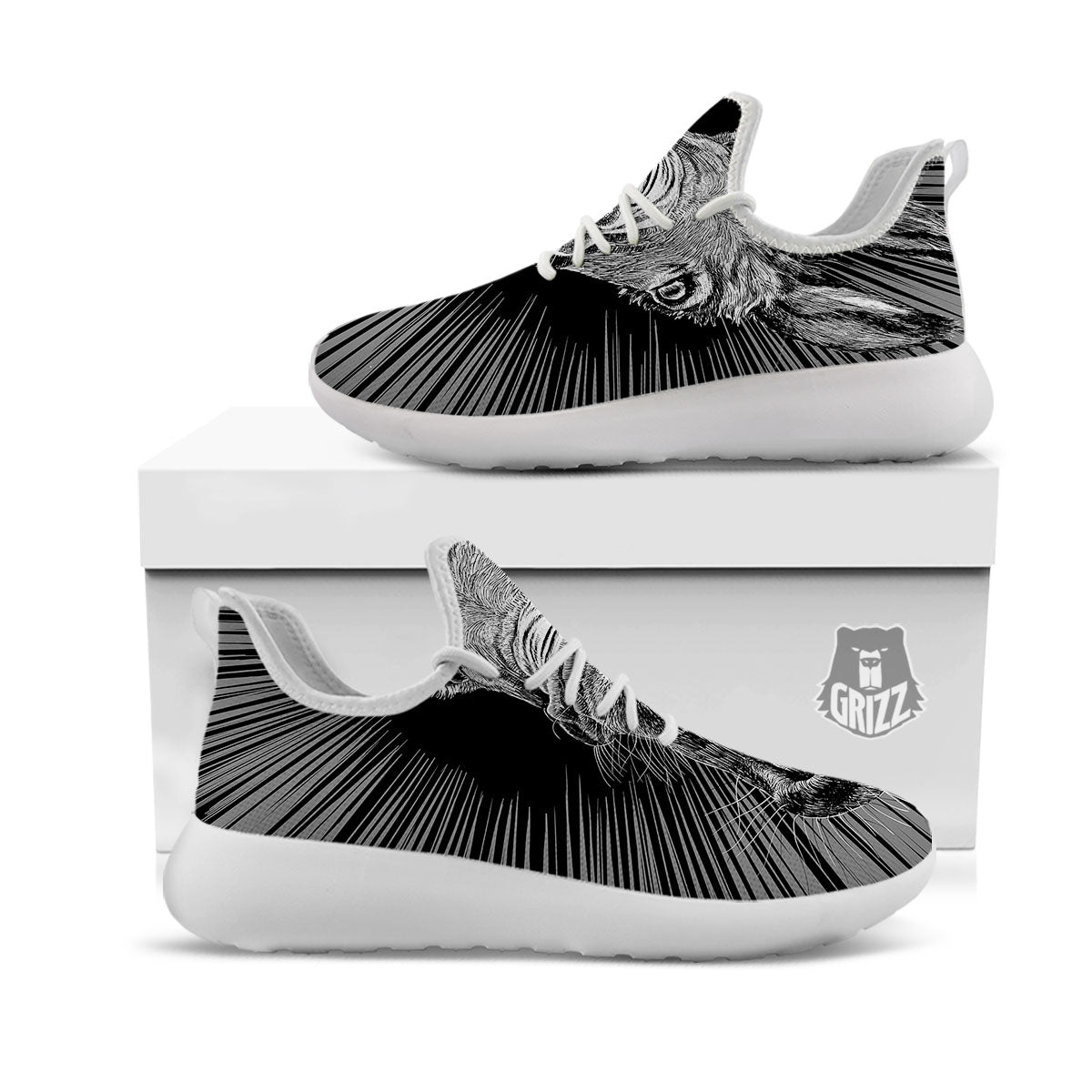 Funny Donkey White And Black Print White Athletic Shoes-grizzshop
