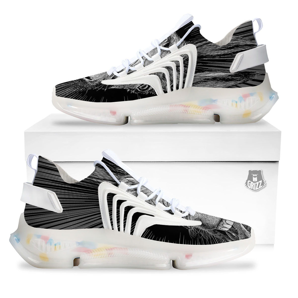 Funny Donkey White And Black Print White Gym Shoes-grizzshop