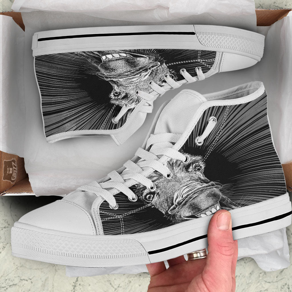 Funny Donkey White And Black Print White High Top Shoes-grizzshop
