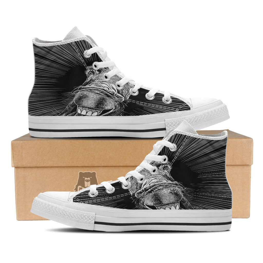 Funny Donkey White And Black Print White High Top Shoes-grizzshop