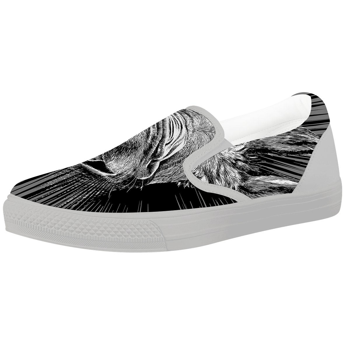 Funny Donkey White And Black Print White Slip On Shoes-grizzshop