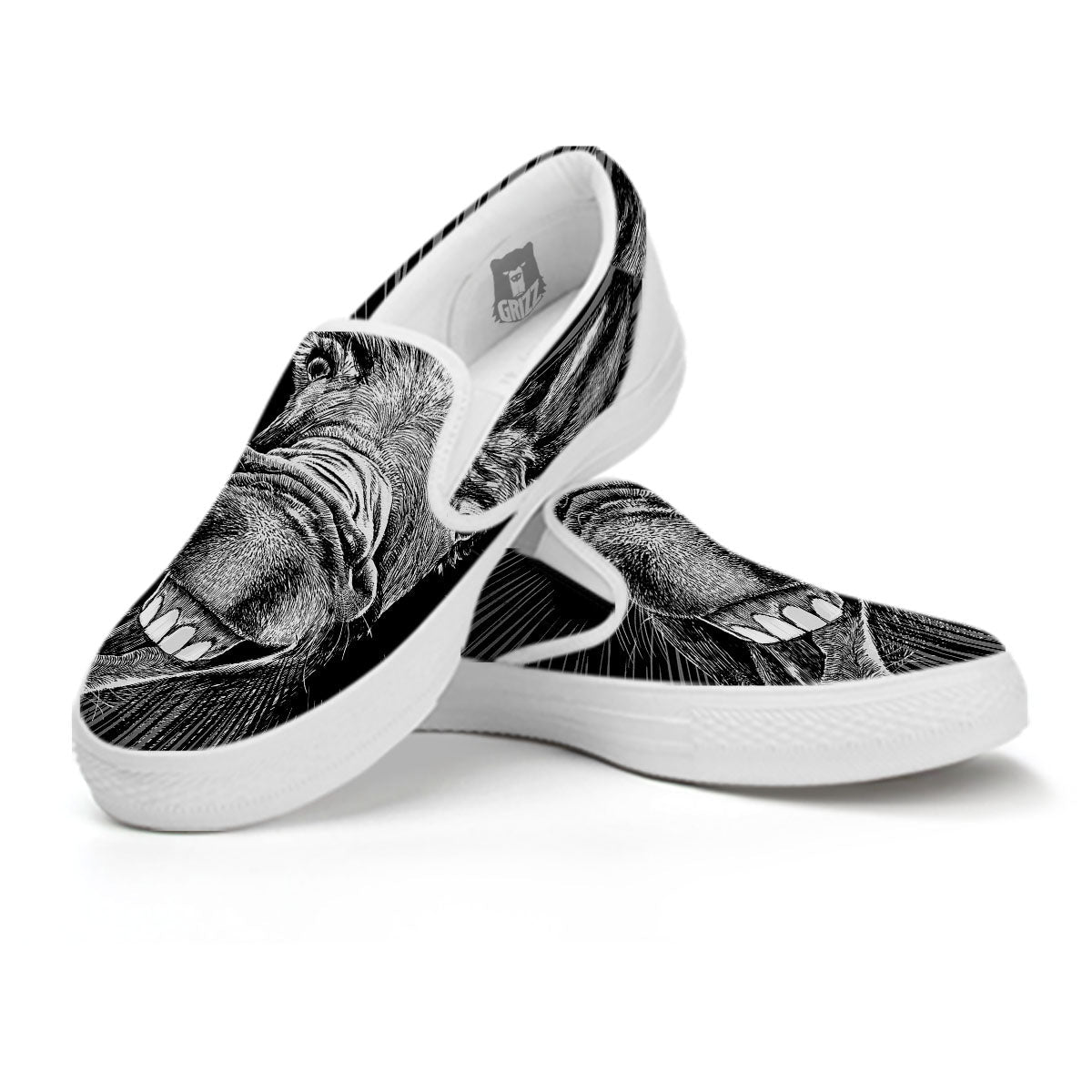 Funny Donkey White And Black Print White Slip On Shoes-grizzshop