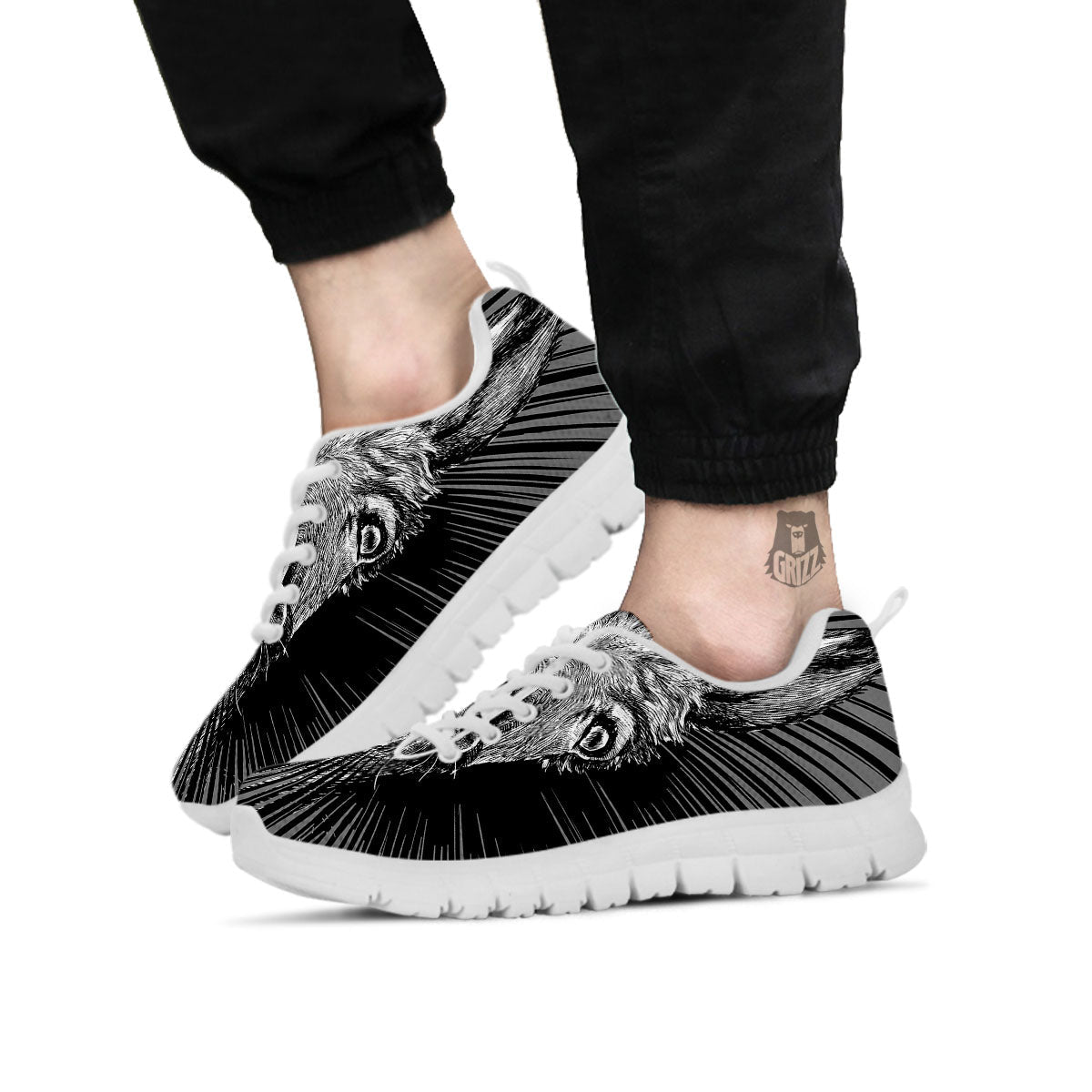 Funny Donkey White And Black Print White Sneaker-grizzshop