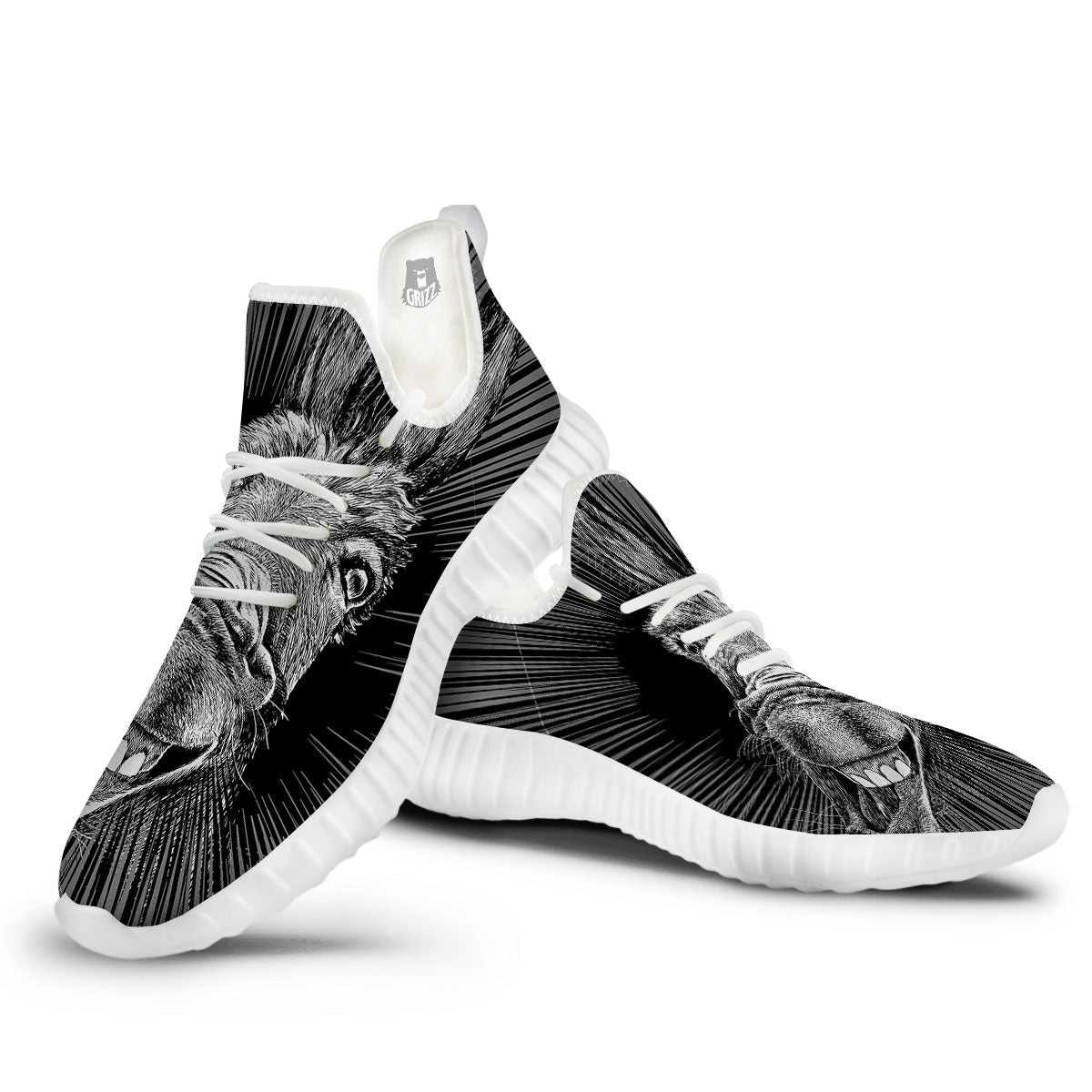 Funny Donkey White And Black Print White Walking Shoes-grizzshop