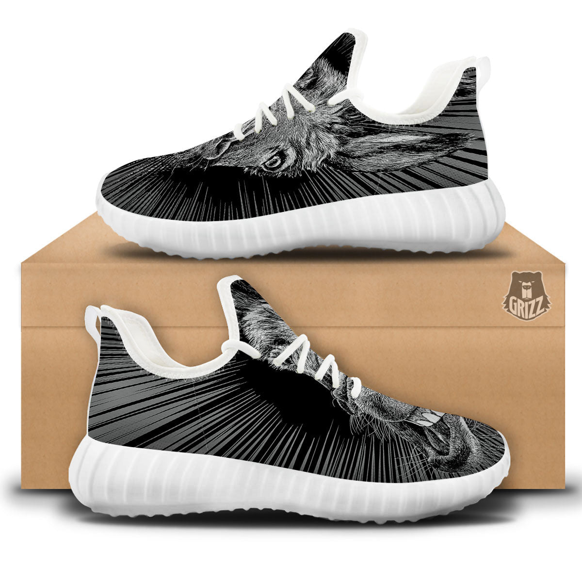 Funny Donkey White And Black Print White Walking Shoes-grizzshop