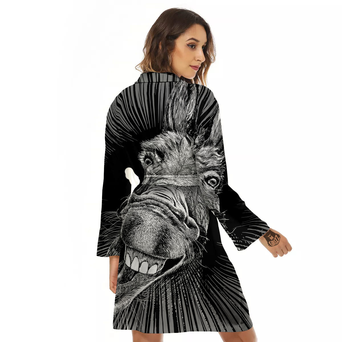 Funny Donkey White And Black Print Women's Robe-grizzshop
