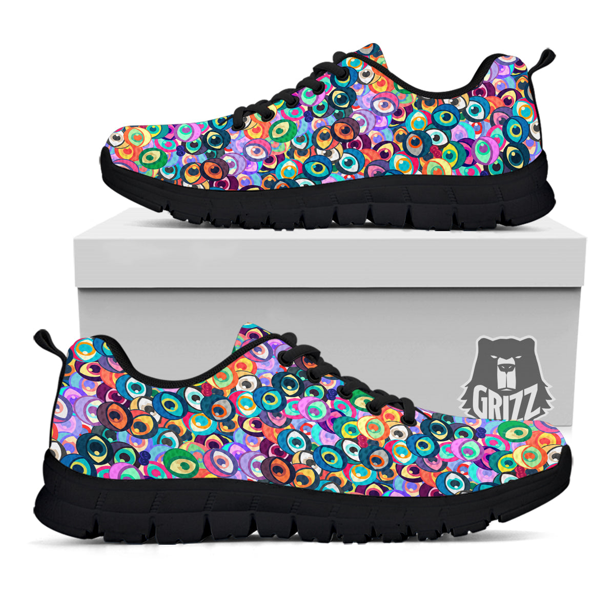 Funny Eyes Colorful Print Pattern Black Sneaker-grizzshop