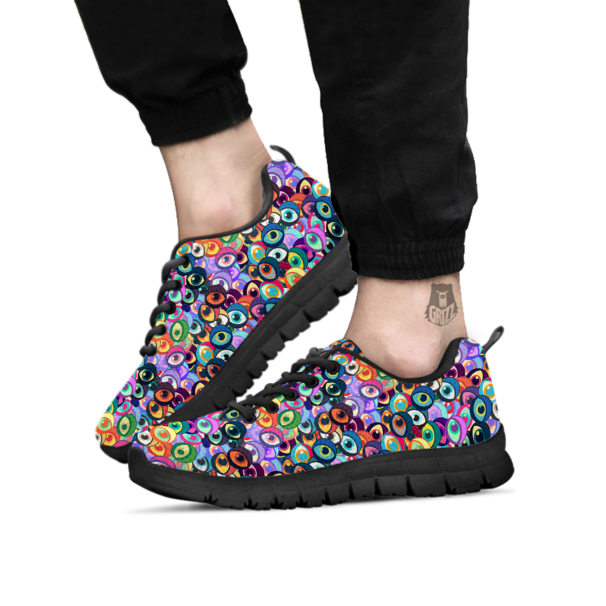 Funny Eyes Colorful Print Pattern Black Sneaker-grizzshop