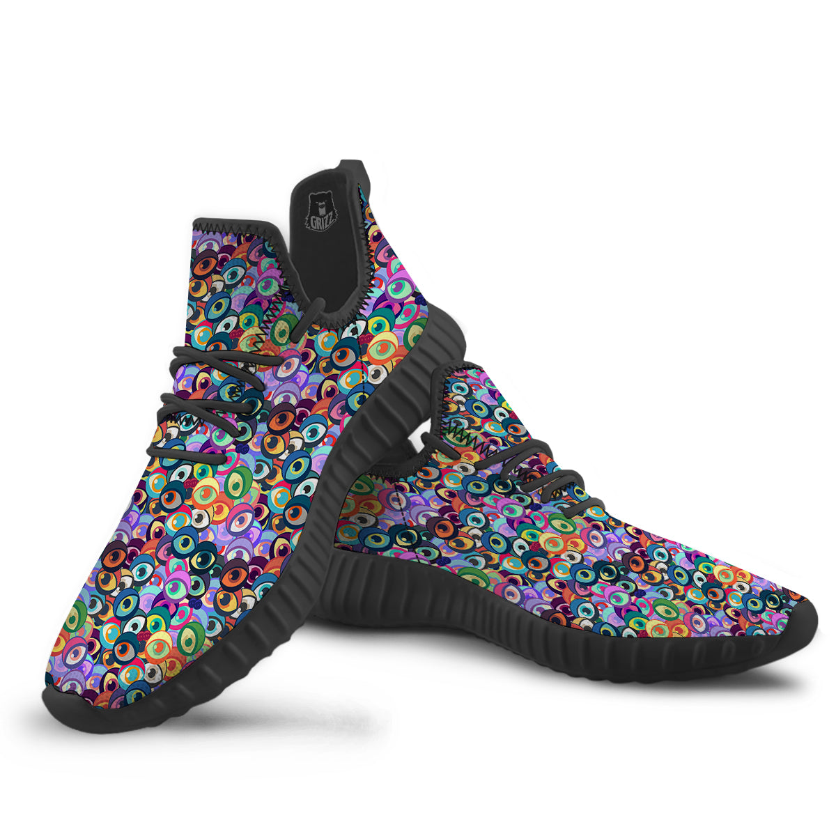 Funny Eyes Colorful Print Pattern Black Walking Shoes-grizzshop