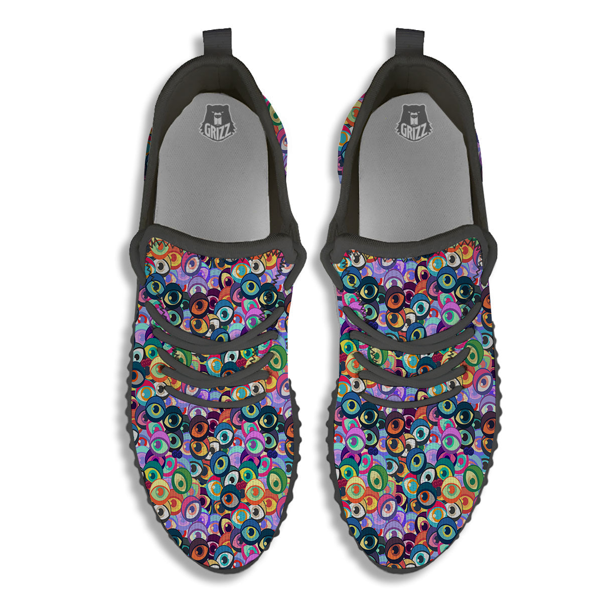 Funny Eyes Colorful Print Pattern Black Walking Shoes-grizzshop