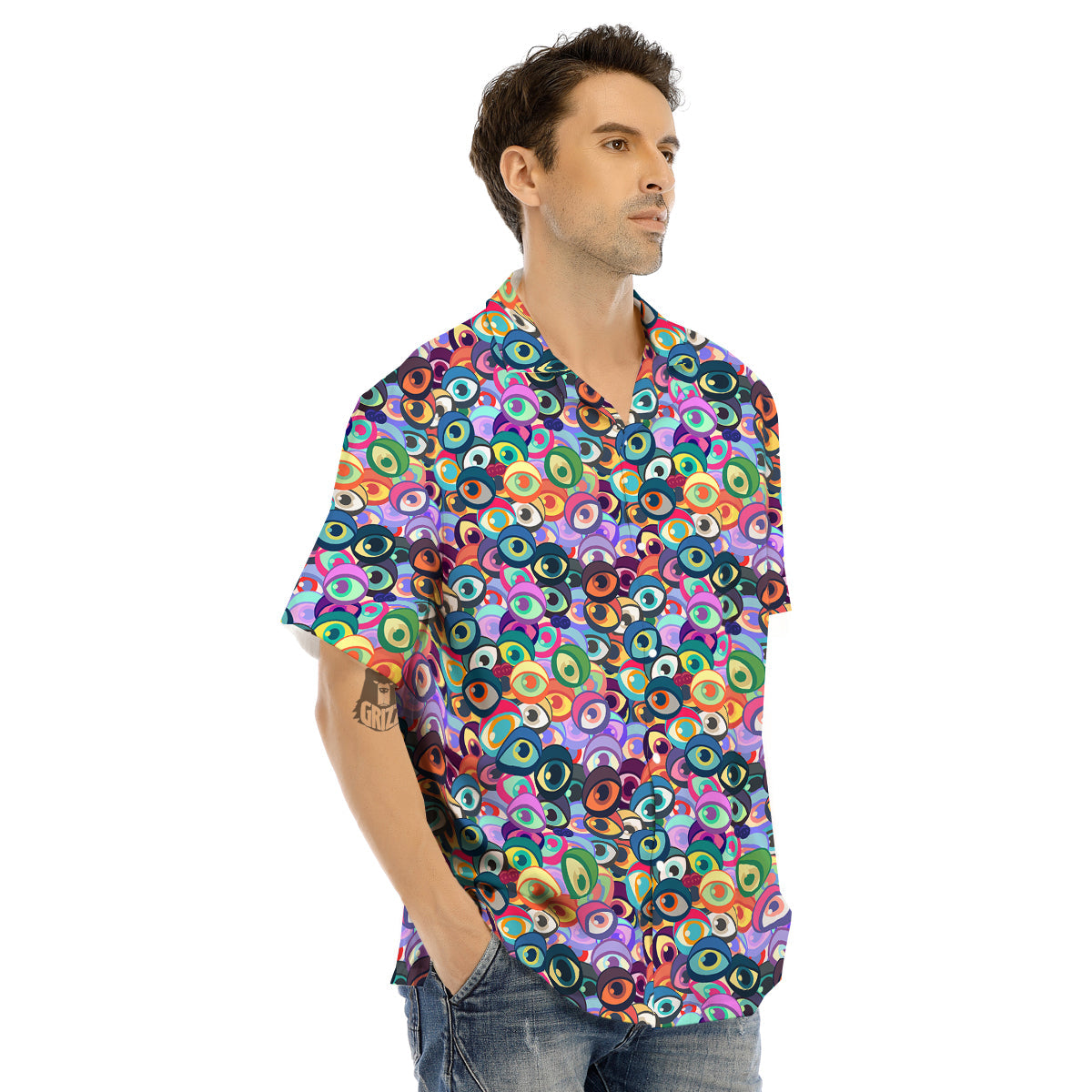 Funny Eyes Colorful Print Pattern Men's Hawaiian Shirt-grizzshop