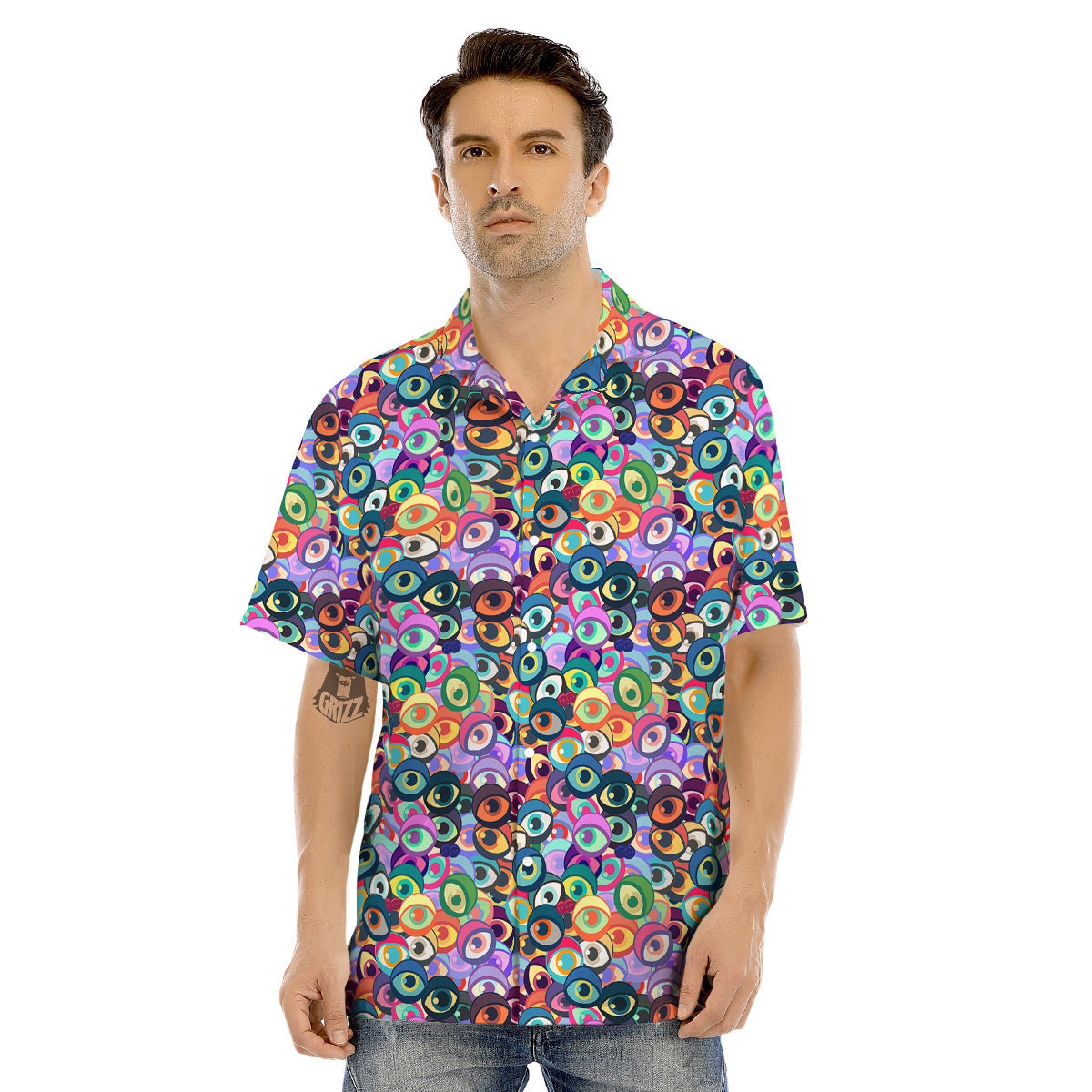 Funny Eyes Colorful Print Pattern Men's Hawaiian Shirt-grizzshop
