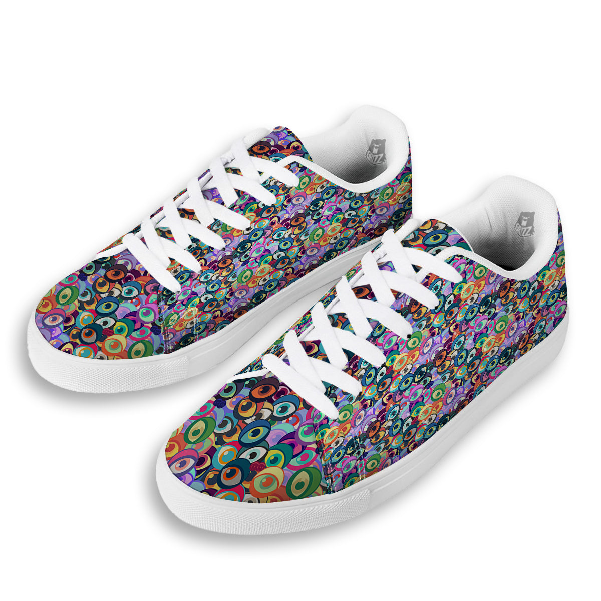 Funny Eyes Colorful Print Pattern White Low Top Sneakers-grizzshop