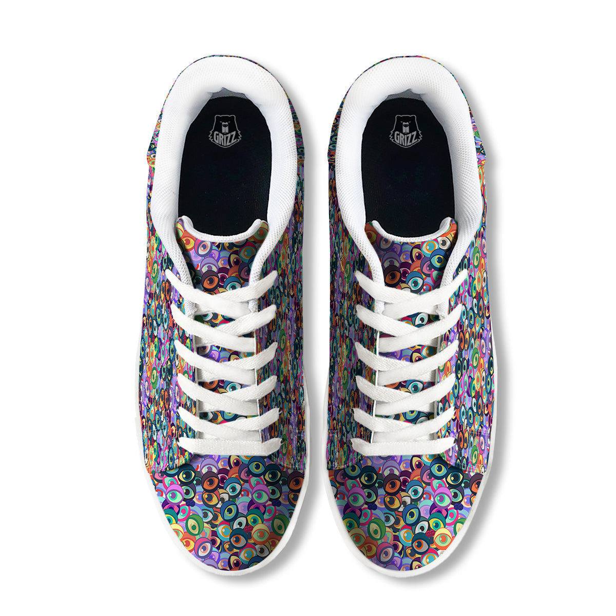 Funny Eyes Colorful Print Pattern White Low Top Sneakers-grizzshop