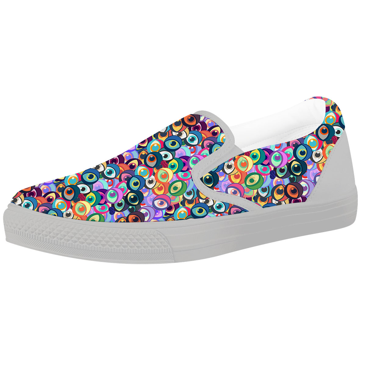 Funny Eyes Colorful Print Pattern White Slip On Shoes-grizzshop
