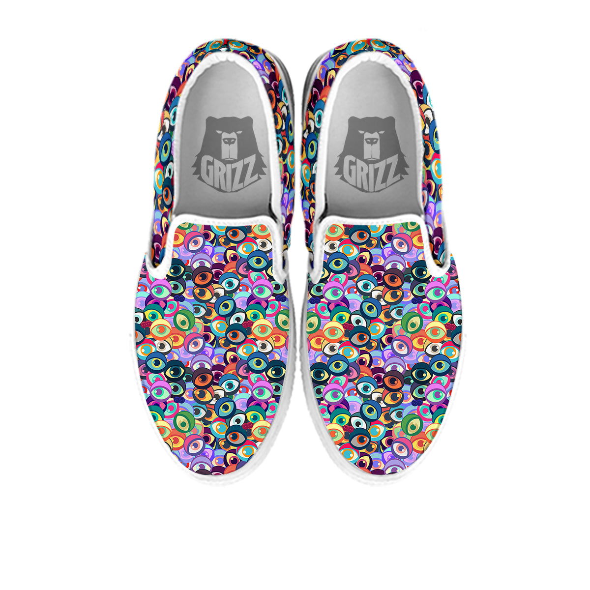 Funny Eyes Colorful Print Pattern White Slip On Shoes-grizzshop