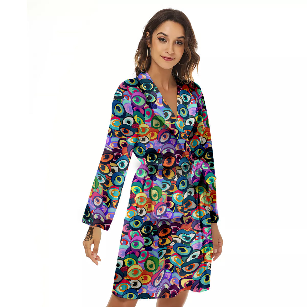 Funny Eyes Colorful Print Pattern Women's Robe-grizzshop