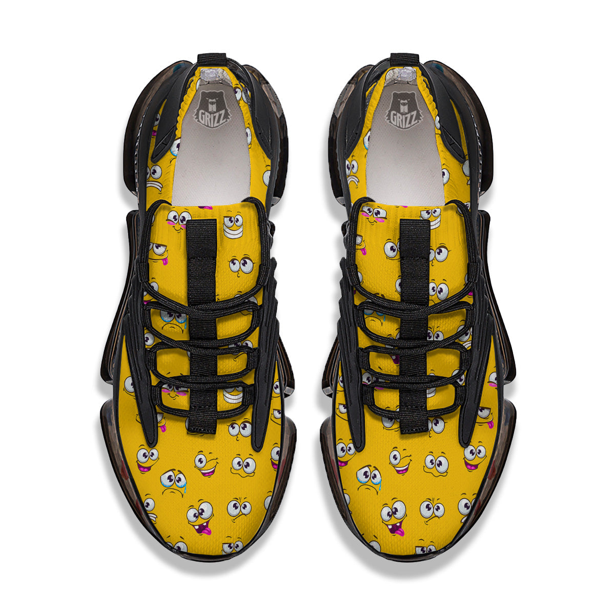 Funny Face Emoji Cartoon Print Pattern Black Gym Shoes-grizzshop