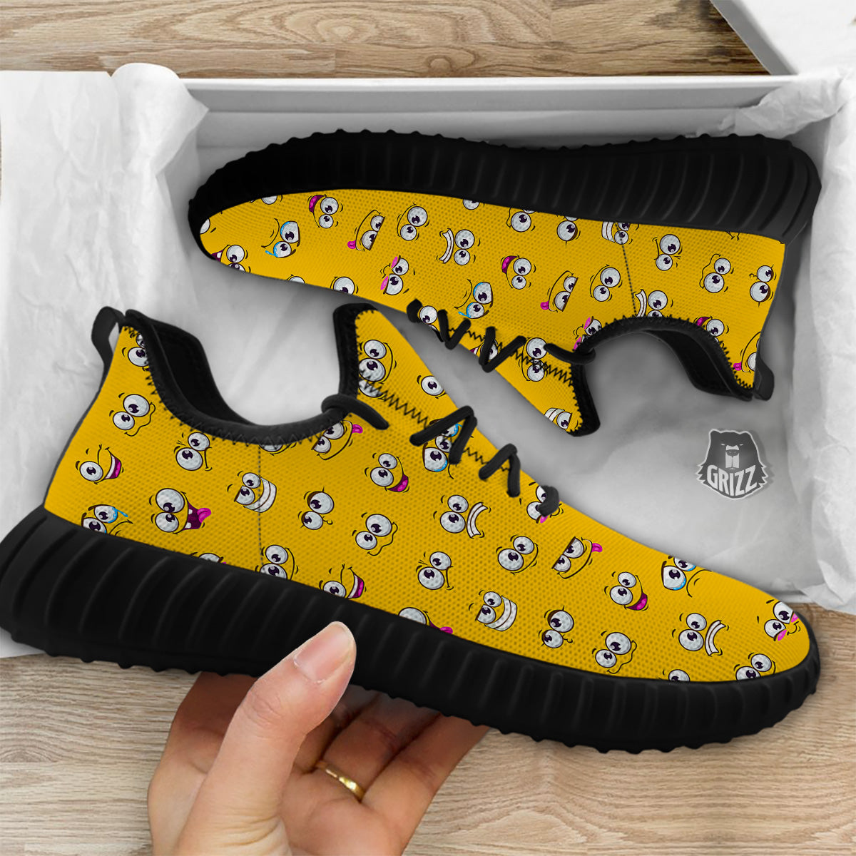 Funny Face Emoji Cartoon Print Pattern Black Walking Shoes-grizzshop
