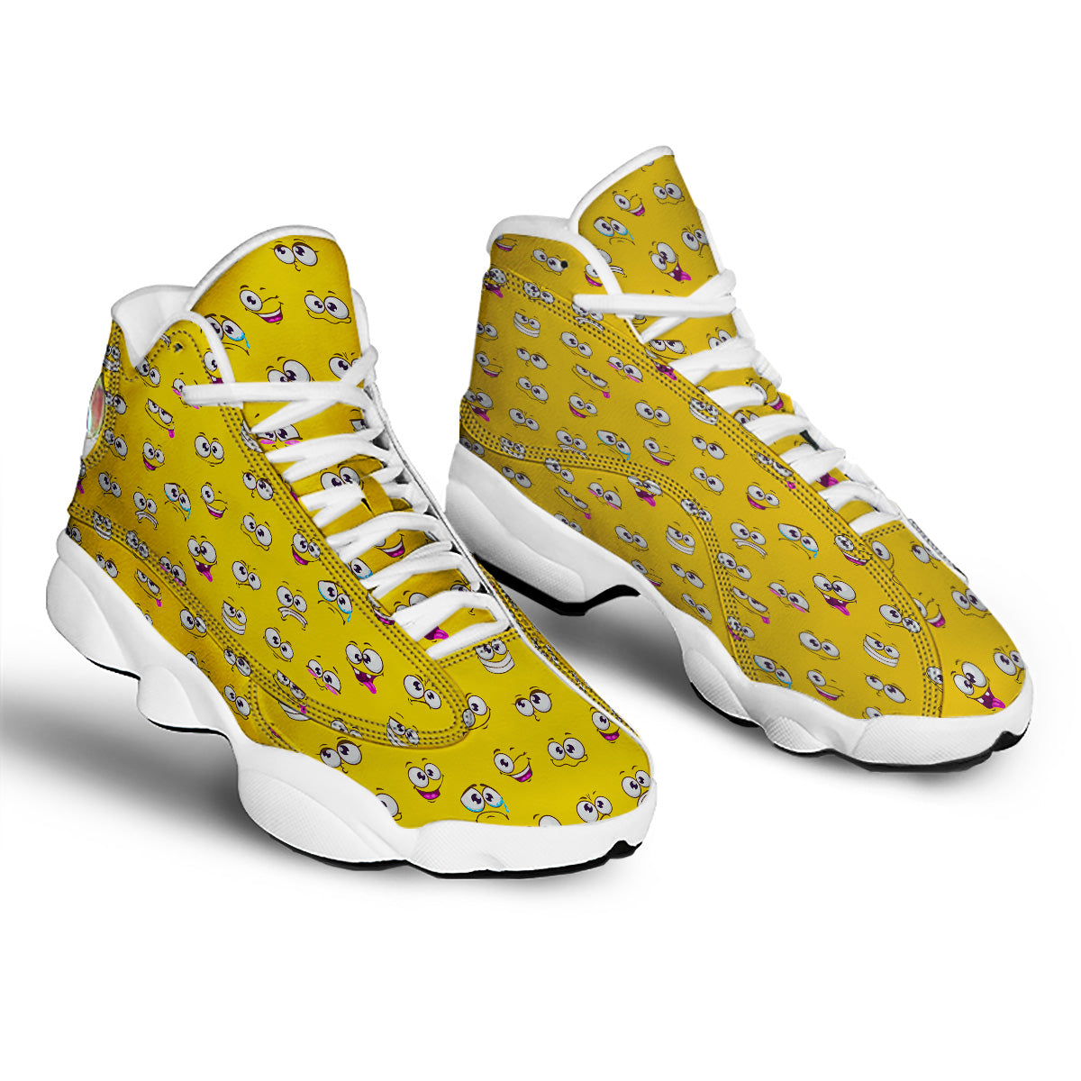 Funny Face Emoji Cartoon Print Pattern White Basketball Shoes-grizzshop