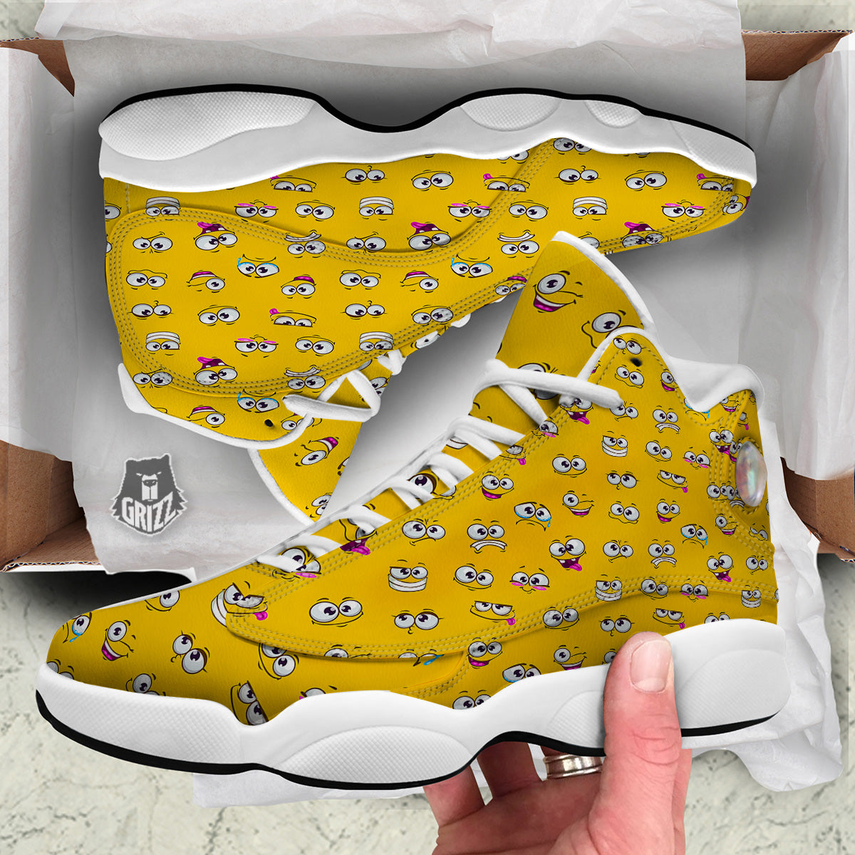 Funny Face Emoji Cartoon Print Pattern White Basketball Shoes-grizzshop