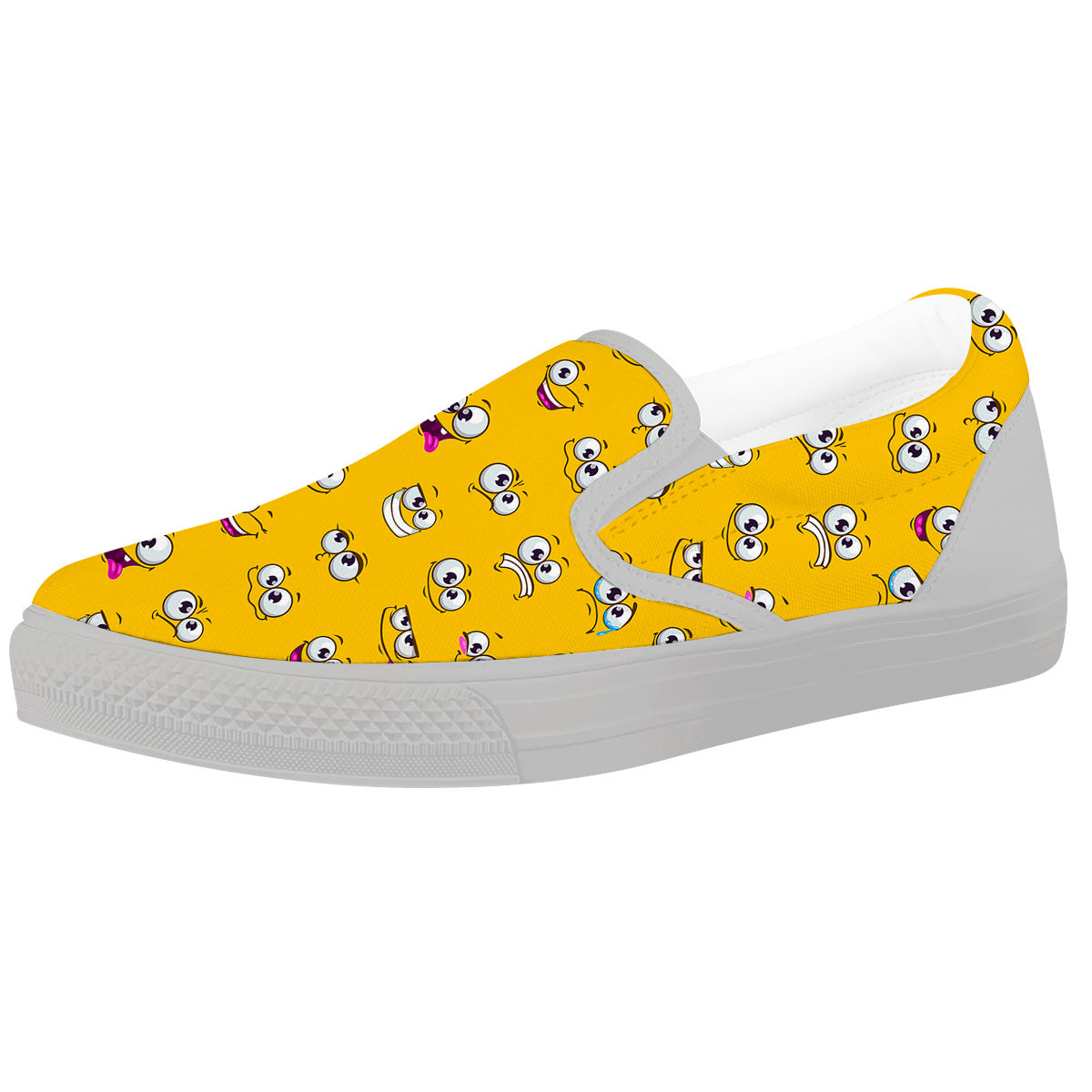 Funny Face Emoji Cartoon Print Pattern White Slip On Shoes-grizzshop