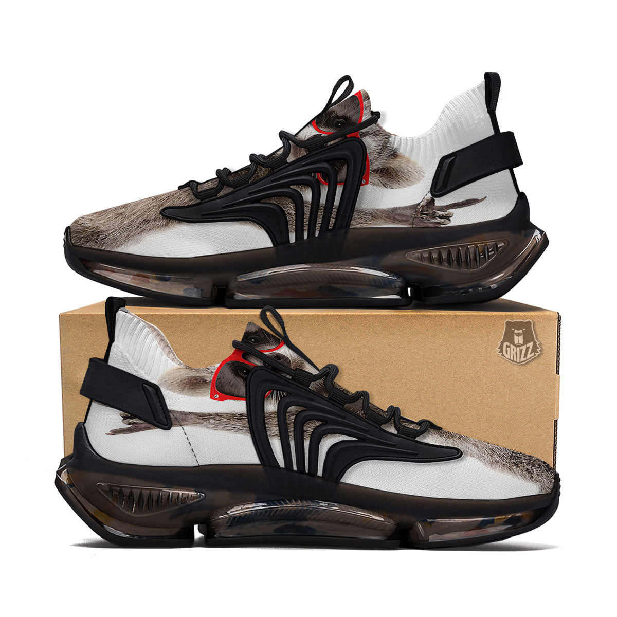 Funny Raccoon Print Black Gym Shoes-grizzshop
