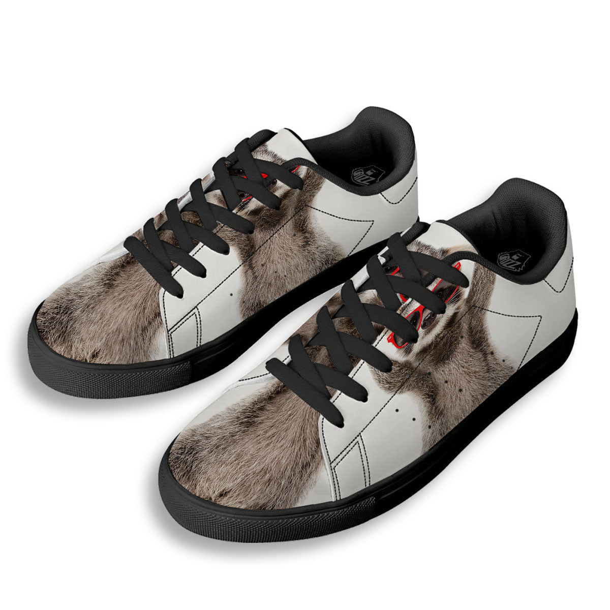 Funny Raccoon Print Black Low Top Sneakers-grizzshop