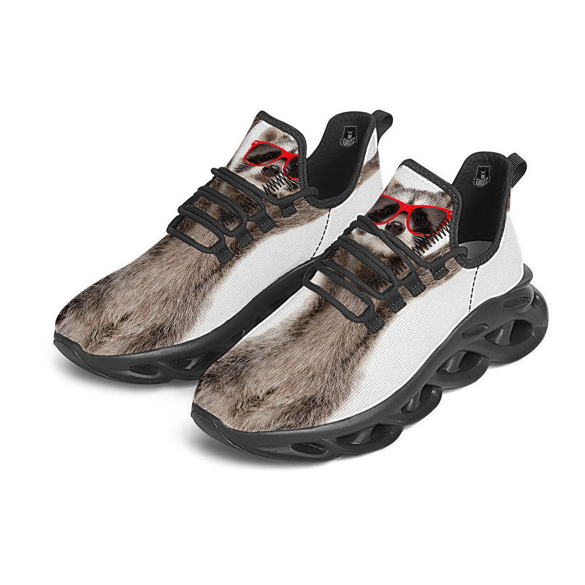 Funny Raccoon Print Black Running Shoes-grizzshop