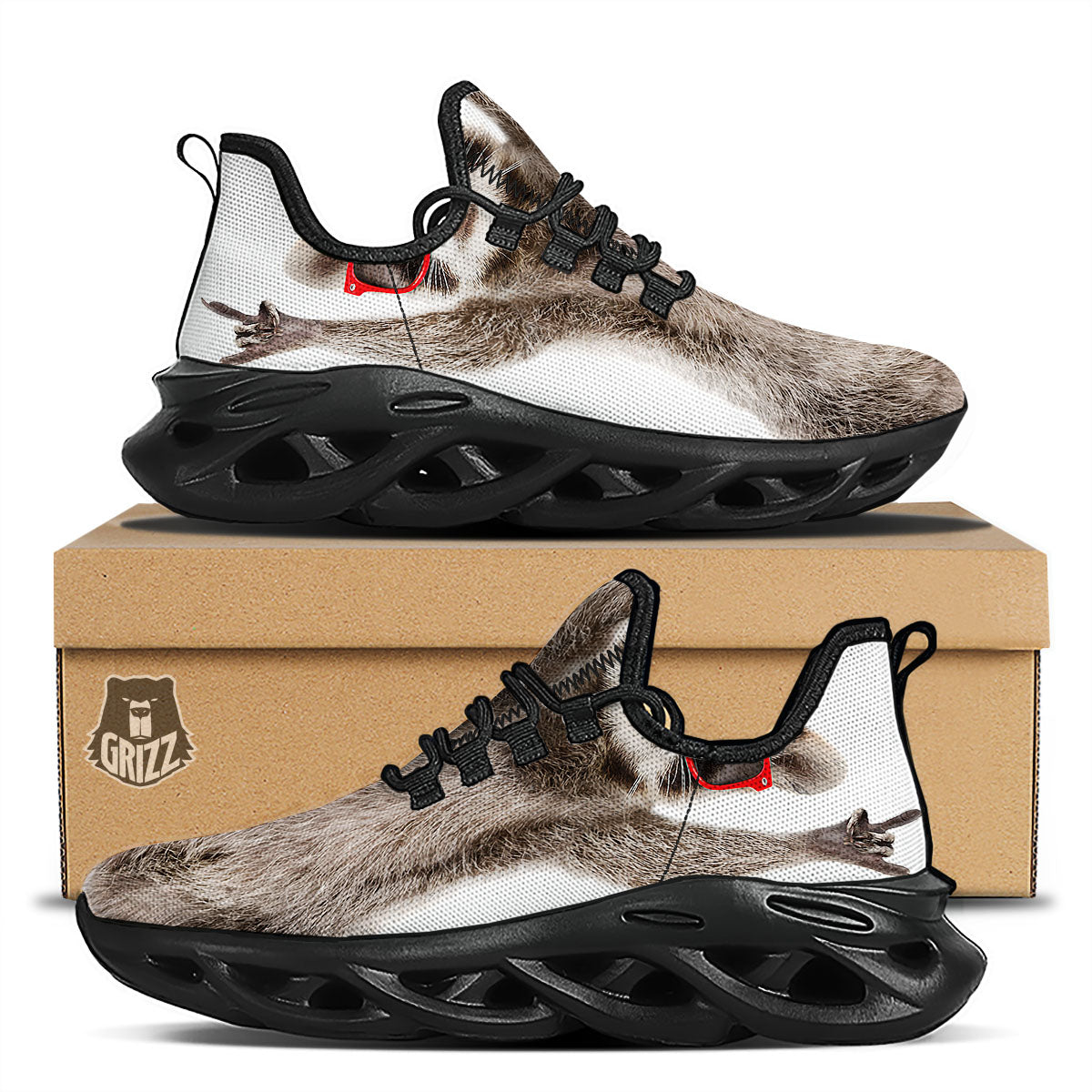 Funny Raccoon Print Black Running Shoes-grizzshop