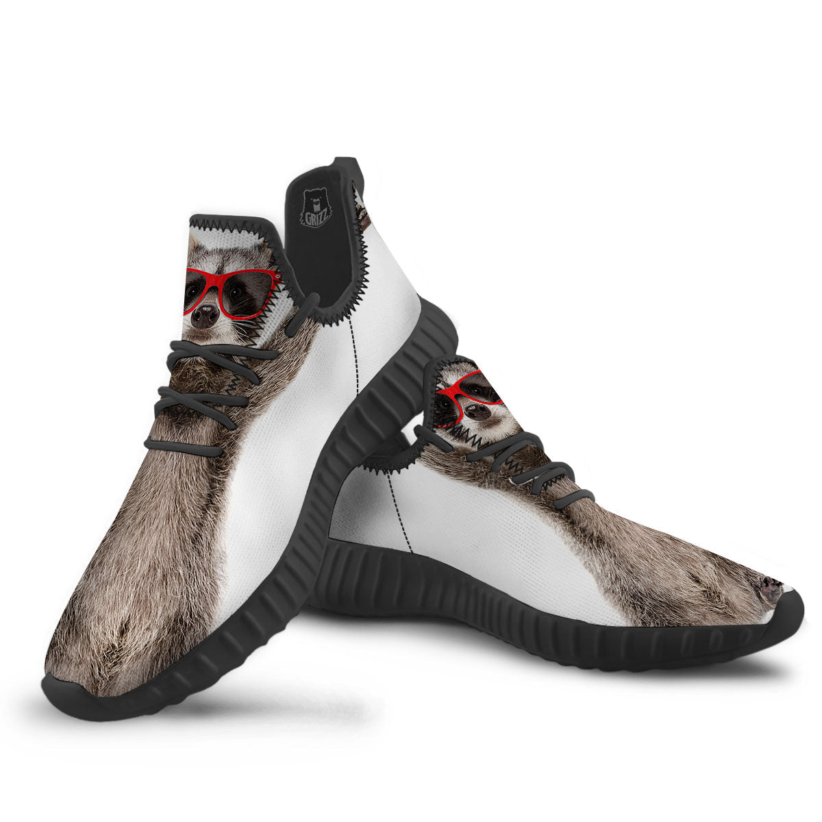 Funny Raccoon Print Black Walking Shoes-grizzshop