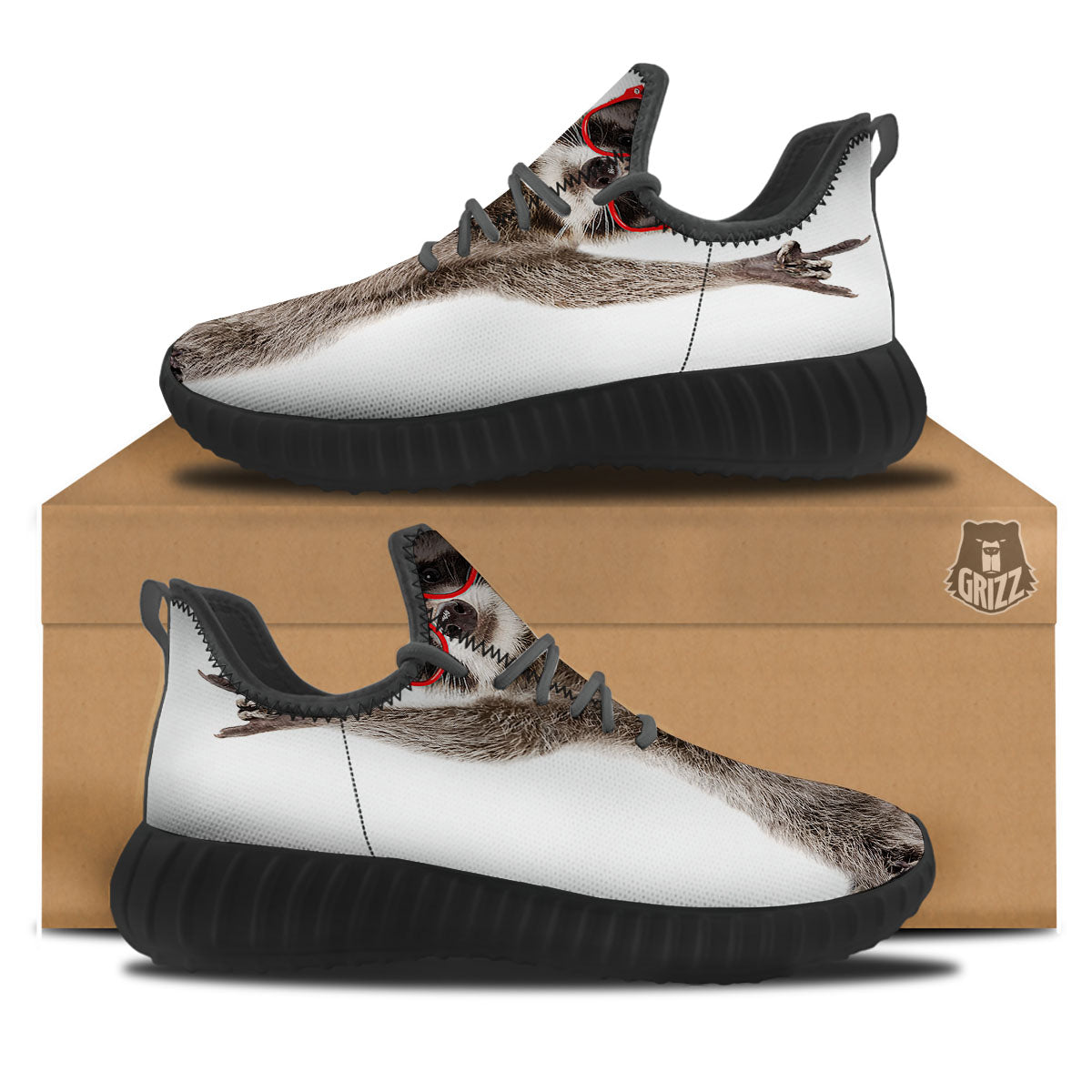 Funny Raccoon Print Black Walking Shoes-grizzshop