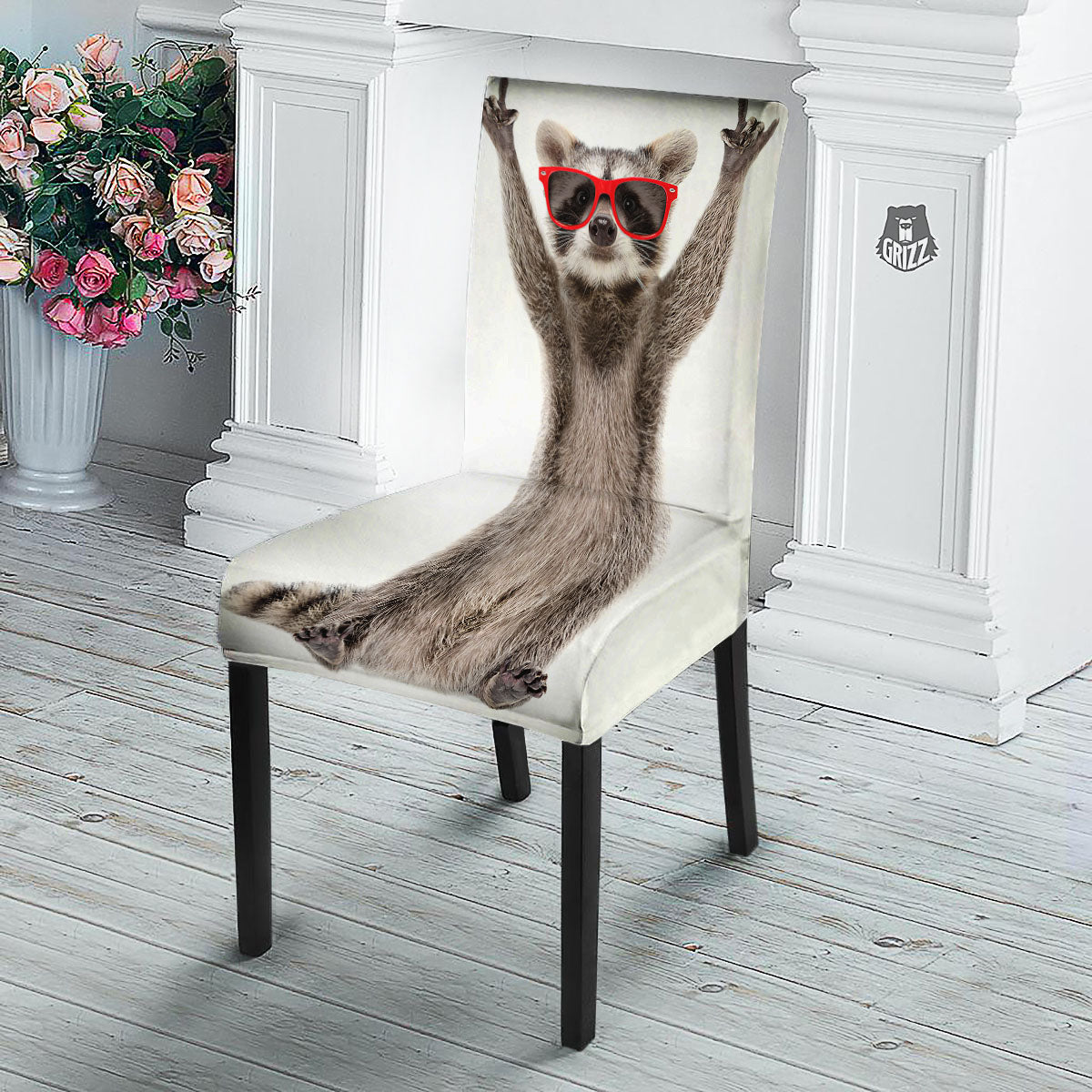 Funny Raccoon Print Dining Chair Slipcover-grizzshop