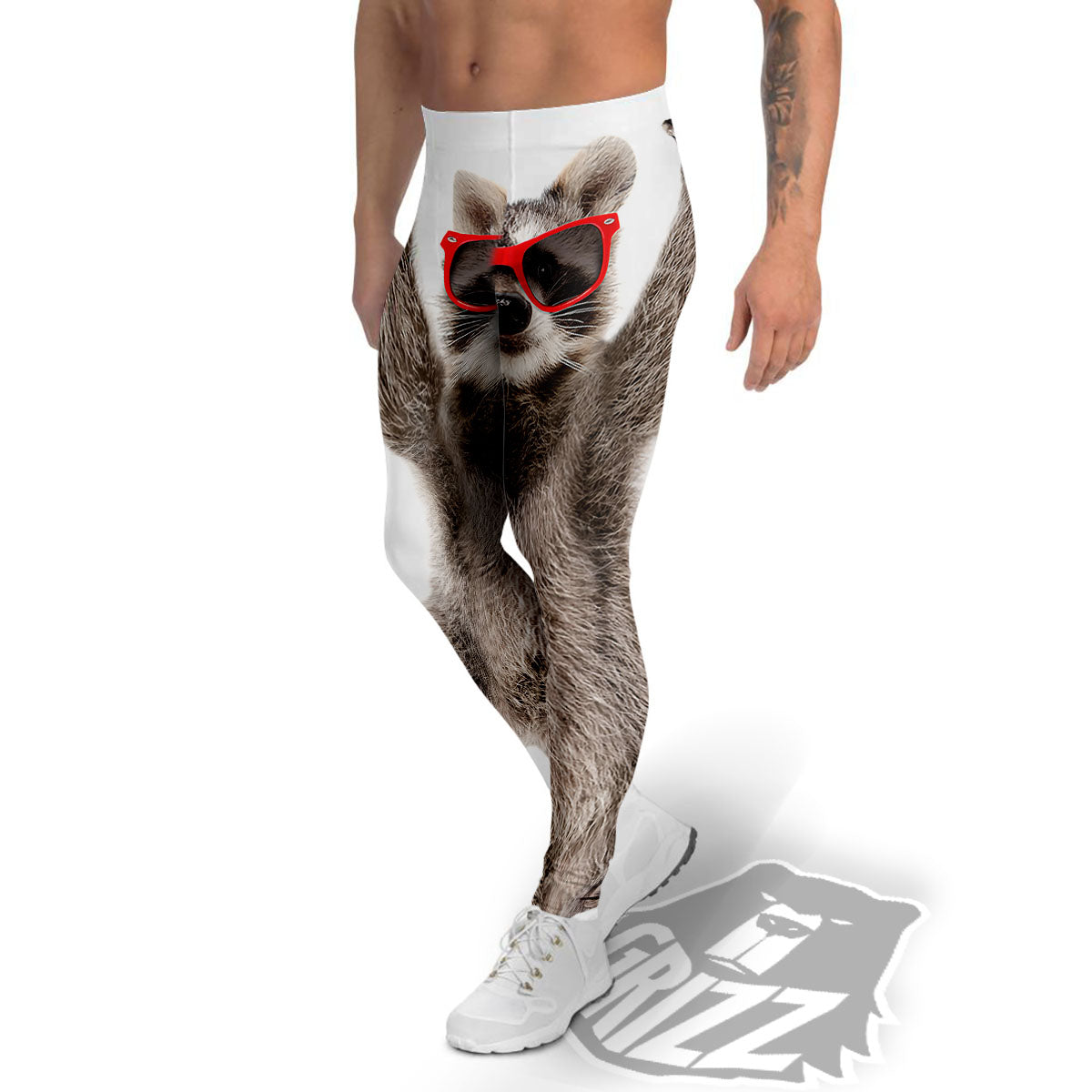 Funny Raccoon Print Men's Leggings-grizzshop