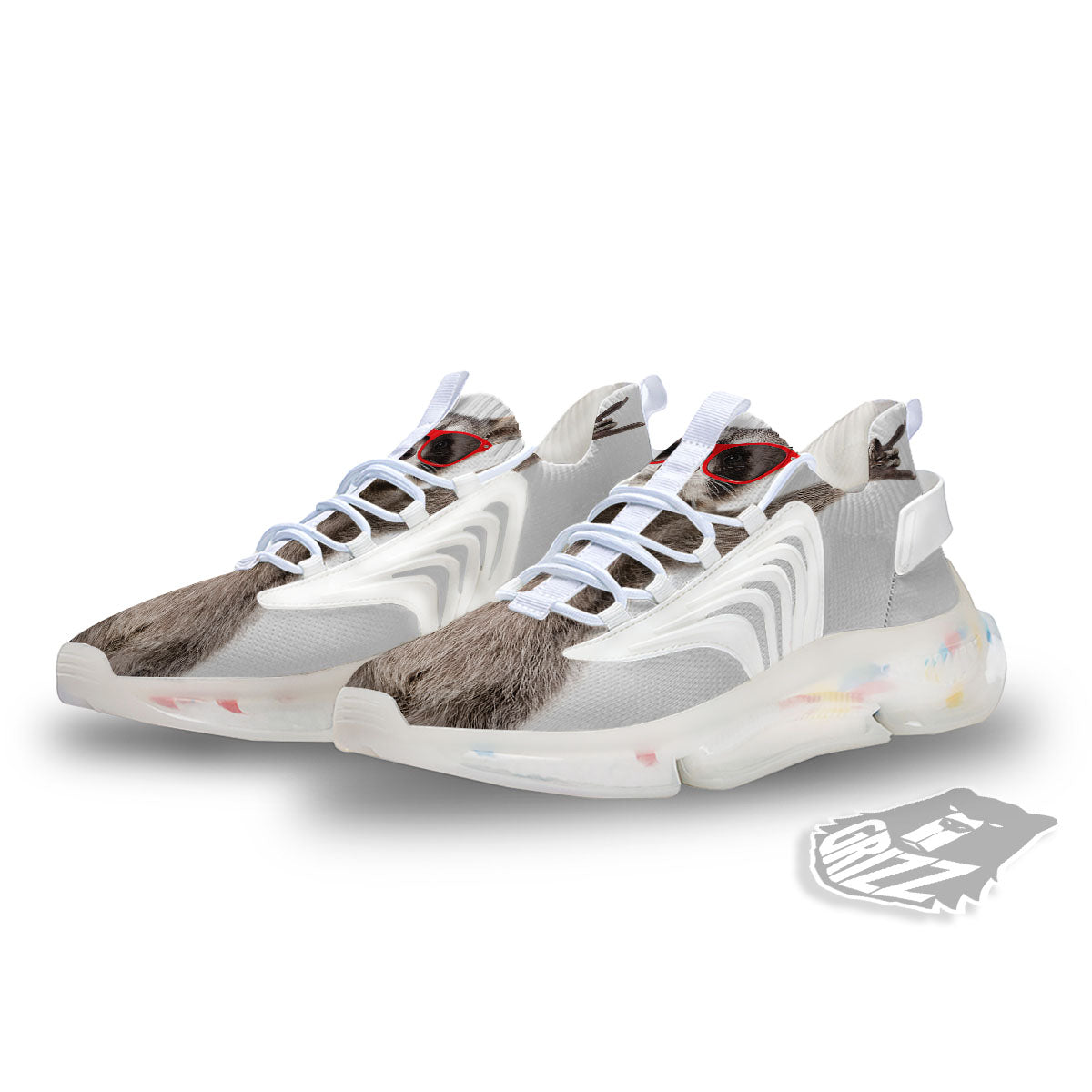 Funny Raccoon Print White Gym Shoes-grizzshop