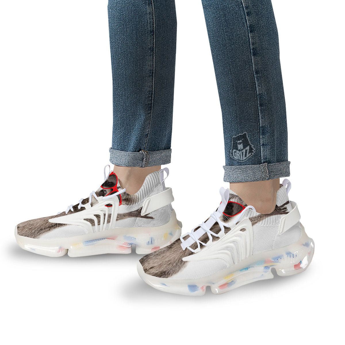 Funny Raccoon Print White Gym Shoes-grizzshop