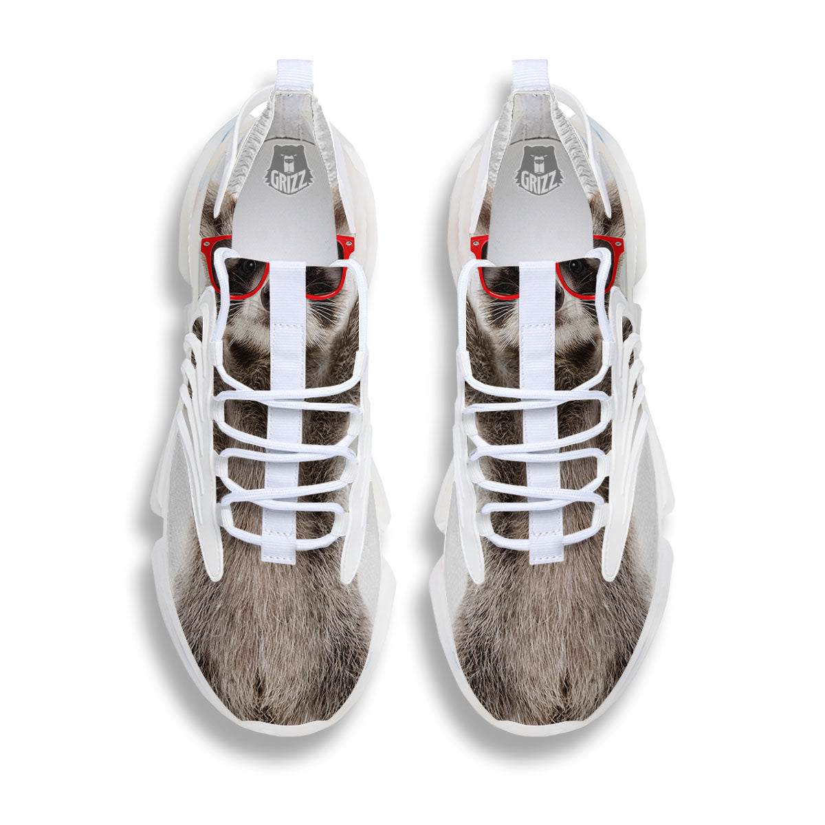 Funny Raccoon Print White Gym Shoes-grizzshop