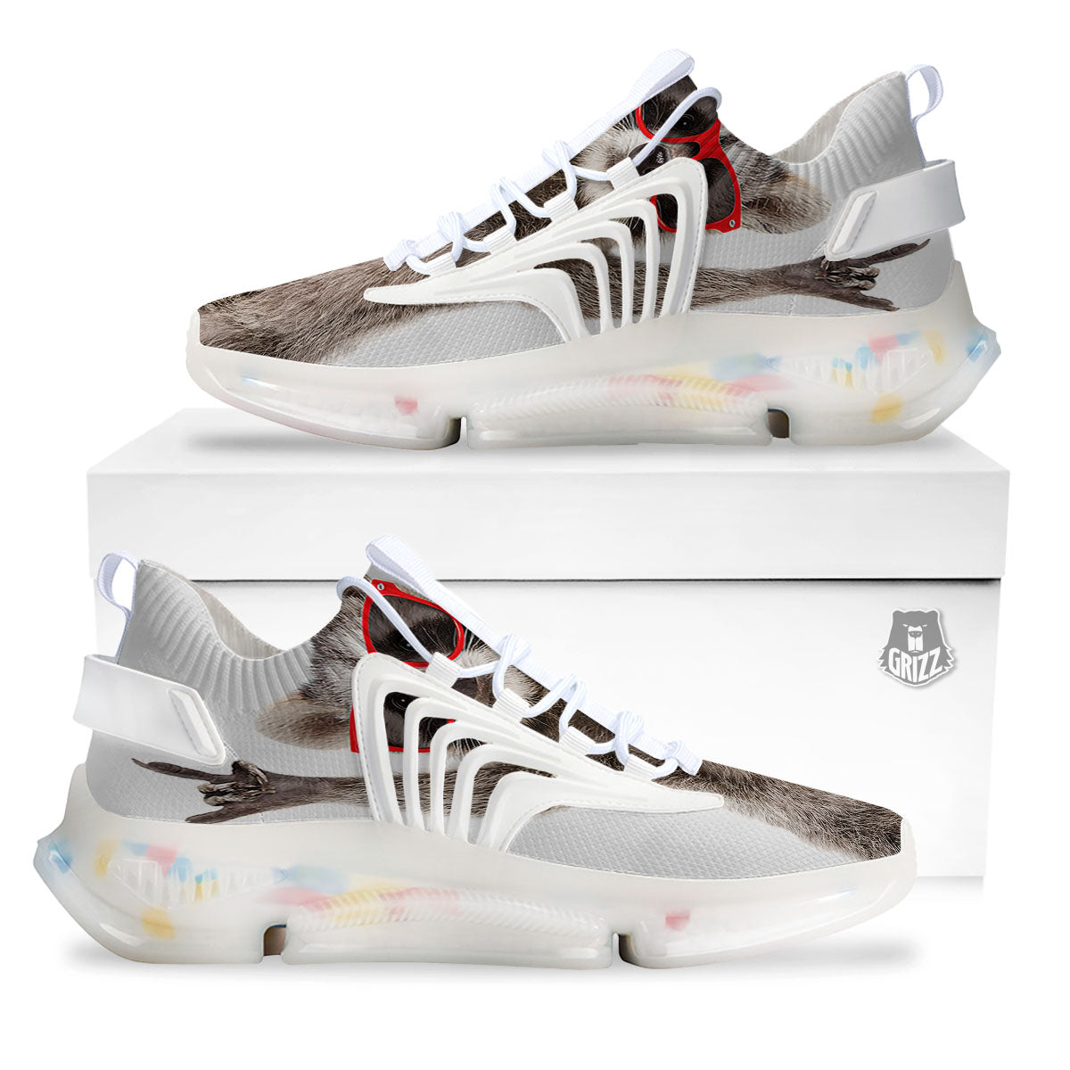 Funny Raccoon Print White Gym Shoes-grizzshop